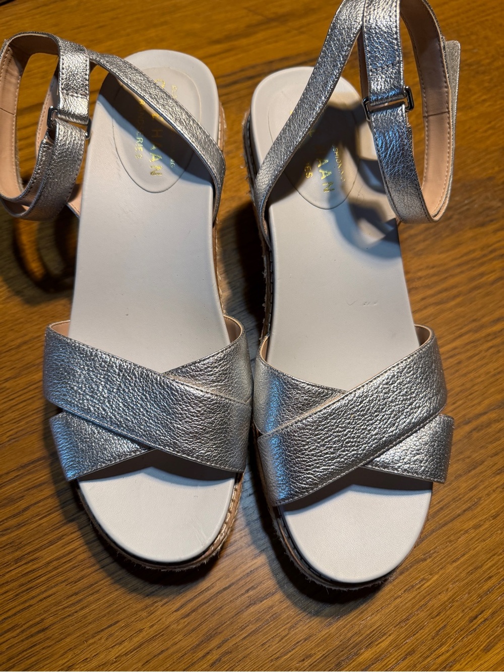 Metallic Silver Cross-Strap Women’s Espadrilles Sandals – as new